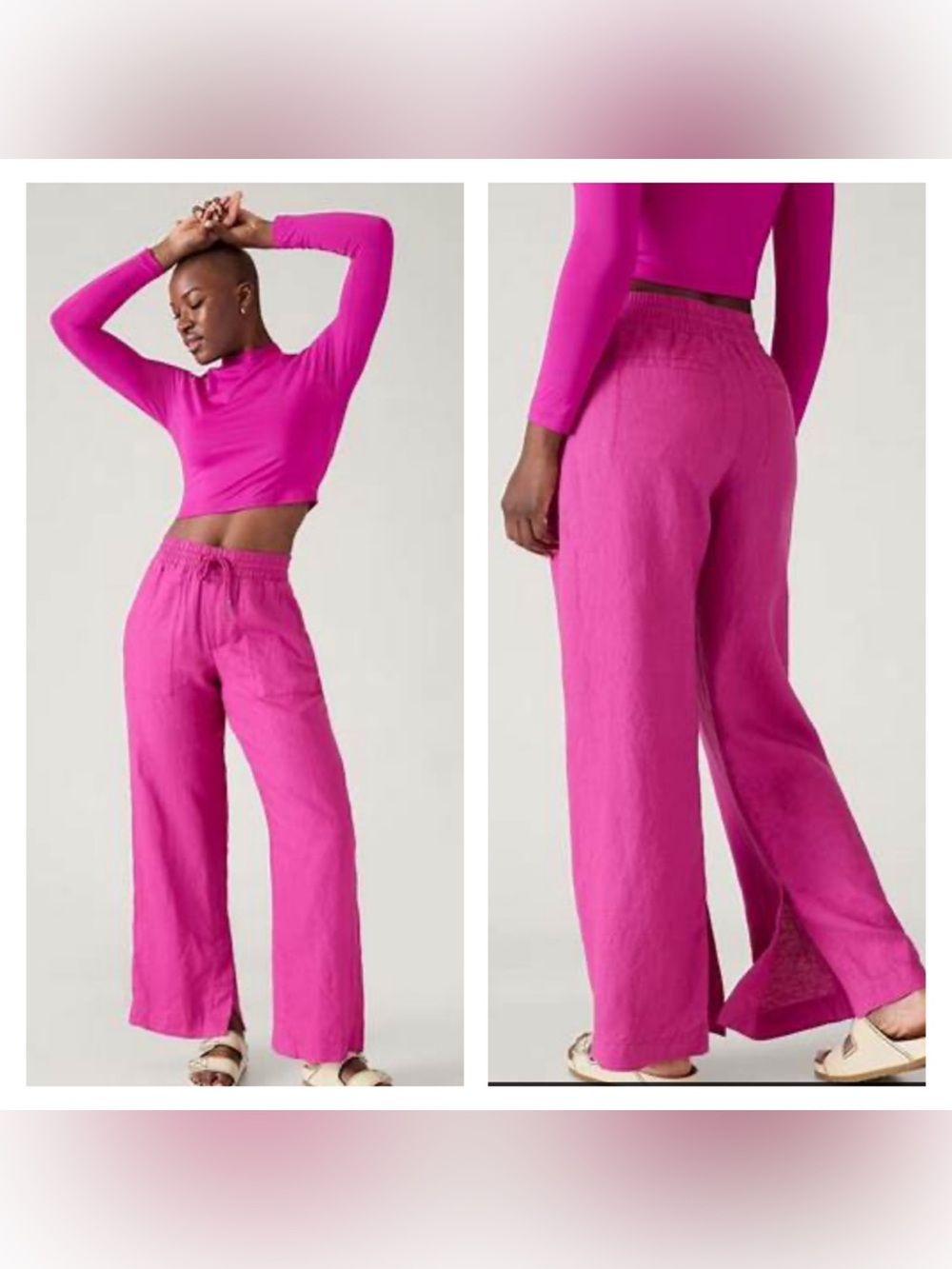 Athleta Retreat Wide-Leg Drawstring linen Pants in Fuchsia Pink size 2X VGUC